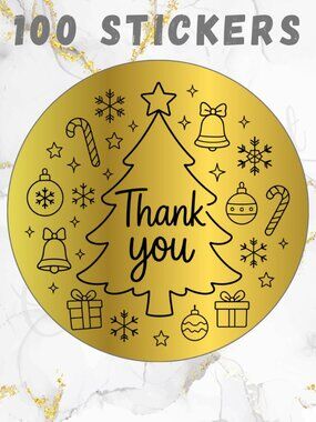 100 Thermal Thank you Stickers 2"  | Christmas Stickers